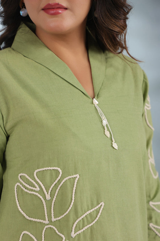 Elegant Olive Green Embroidered Cotton Flex Co-ord Set