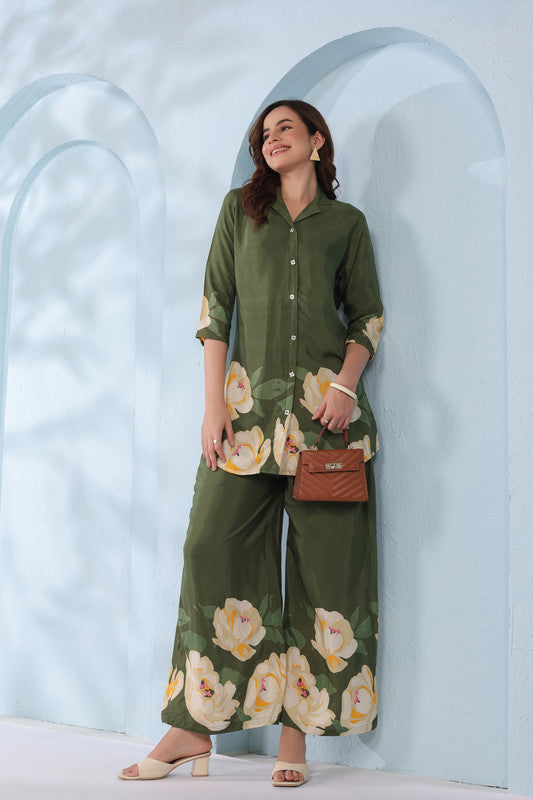 Blooming Grace in Olive Green Co-Ord Set