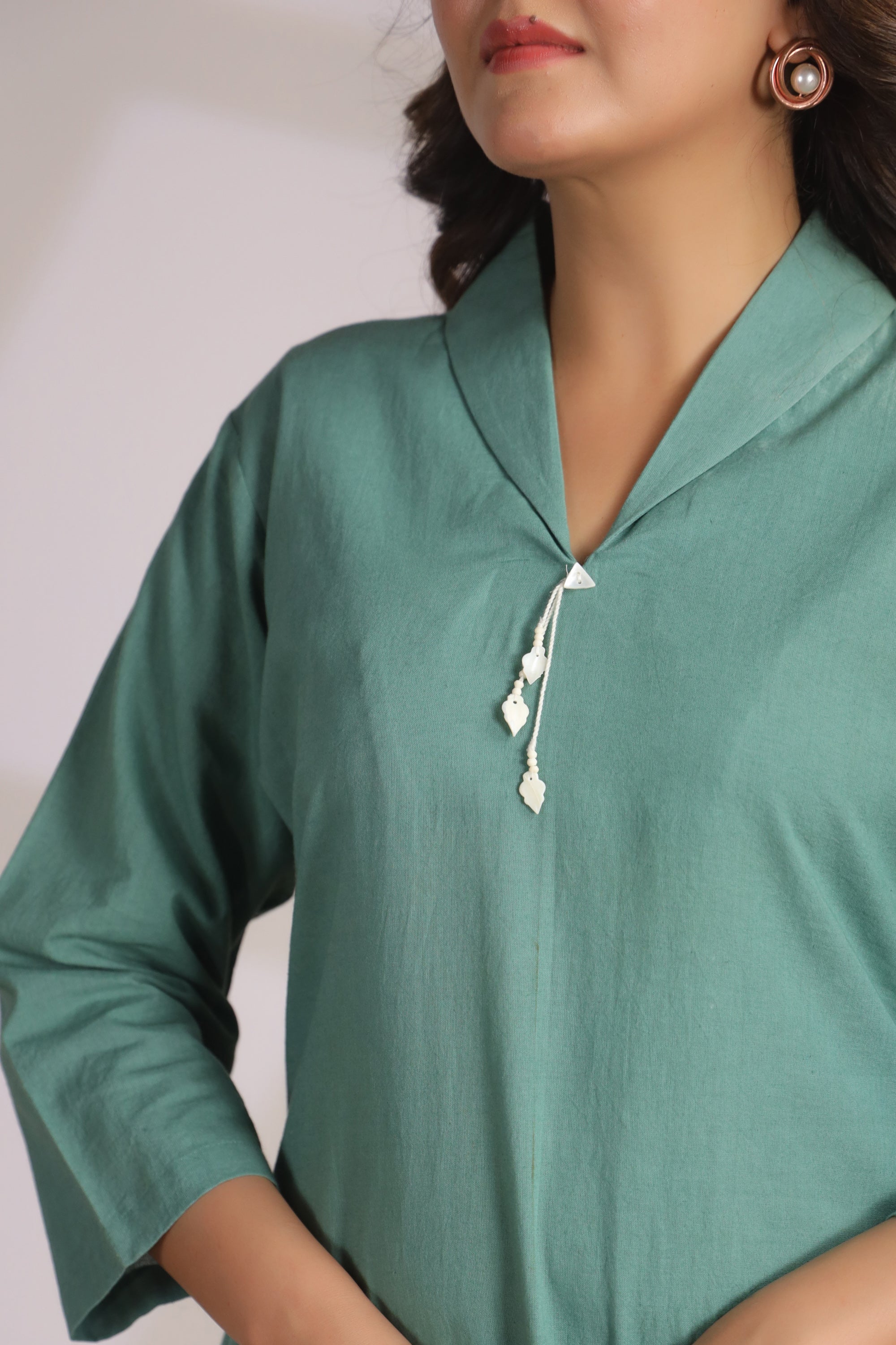 Abstract Embroidery Green Cotton Co-ord Set