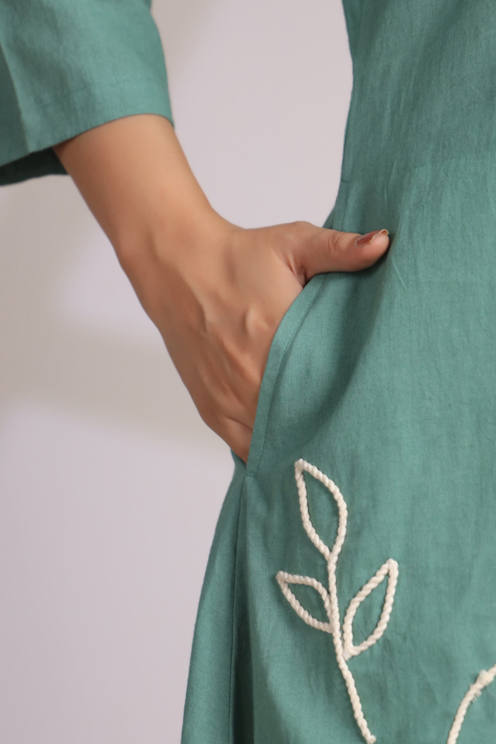 Abstract Embroidery Green Cotton Co-ord Set