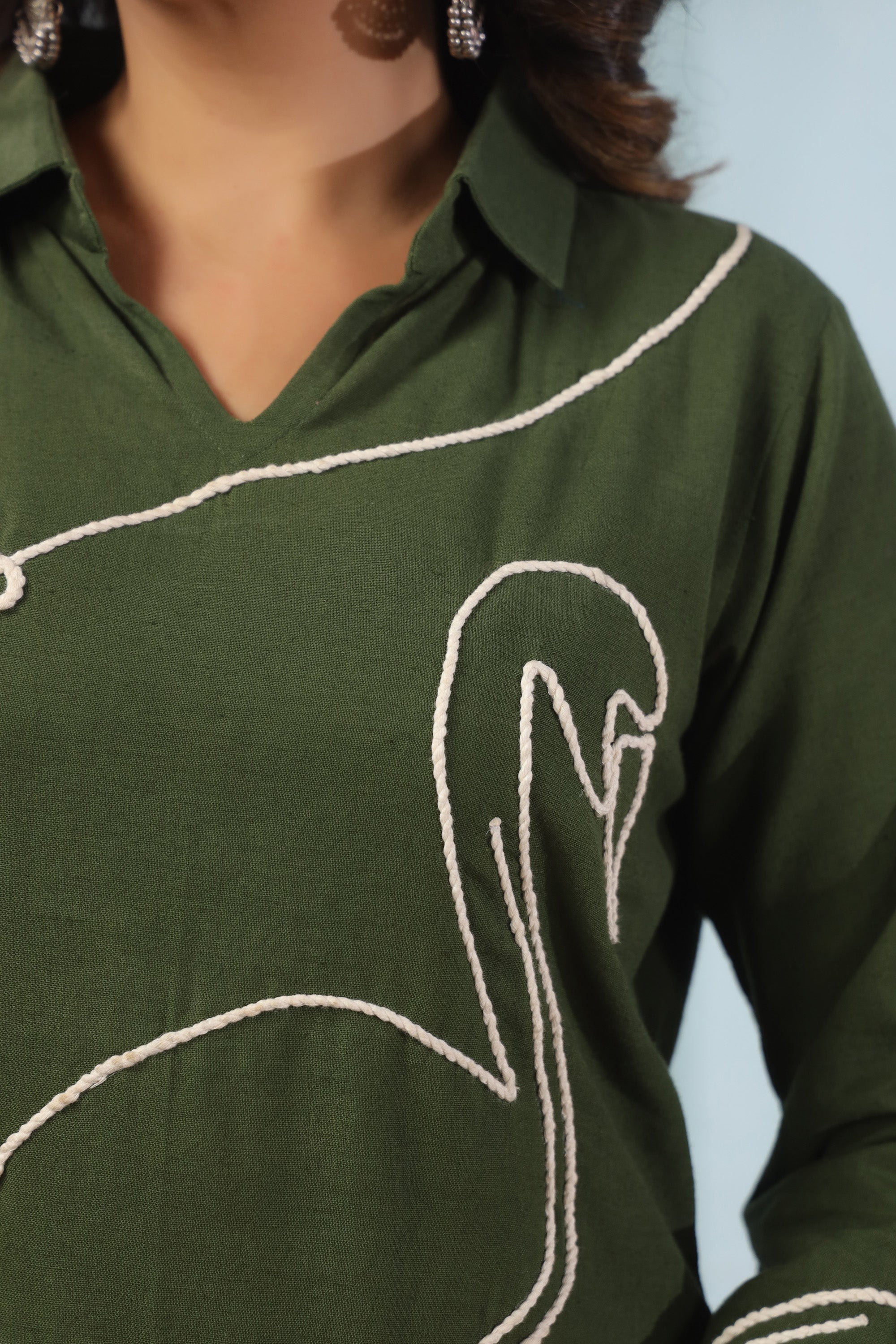 Green Flamingo Embroidered Cotton Flex Co-ord Set