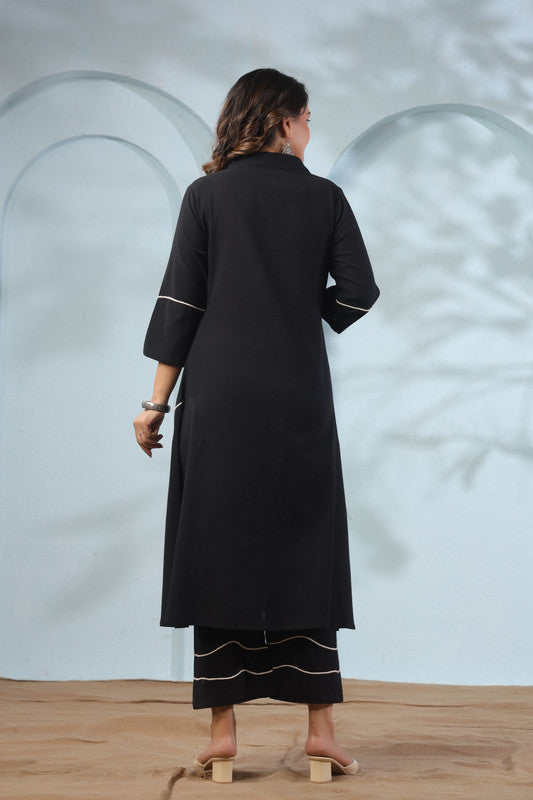 Flamingo Noir Black Embroidered Cotton Flex Co-ord Set