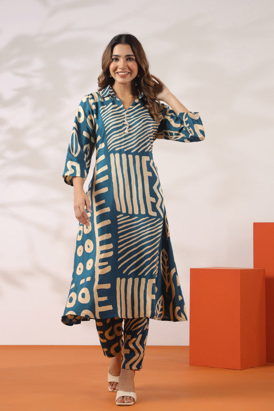 Indigo Impressions Printed Russian Silk Co-ord Set