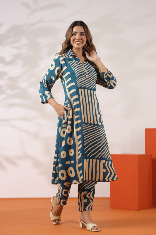 Indigo Impressions Printed Russian Silk Co-ord Set