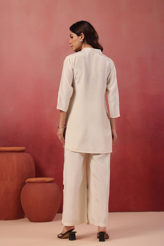 Ivory & Black Handbrush Floral Russian Silk Co-ord Set