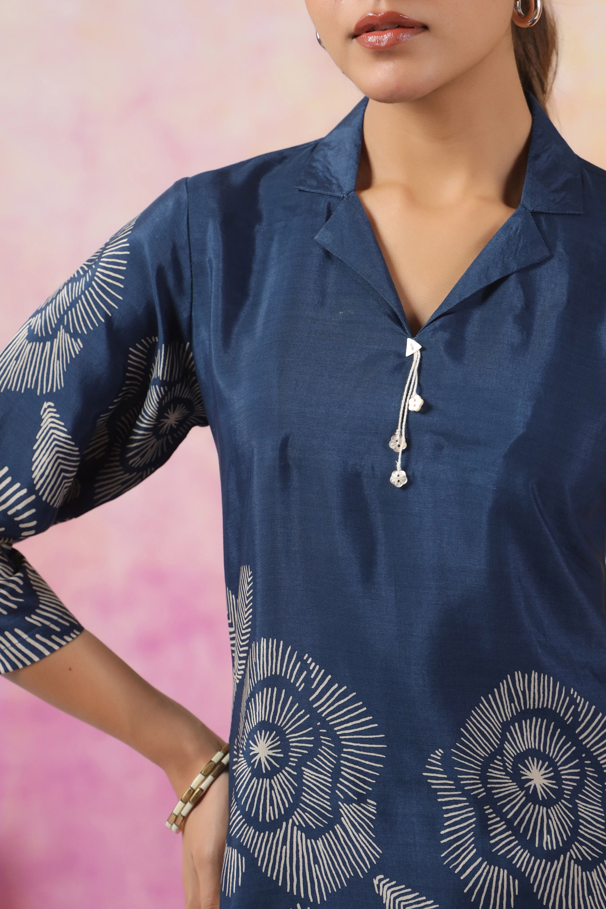 Blue Bloom Printed Russian Silk Co-ord Set