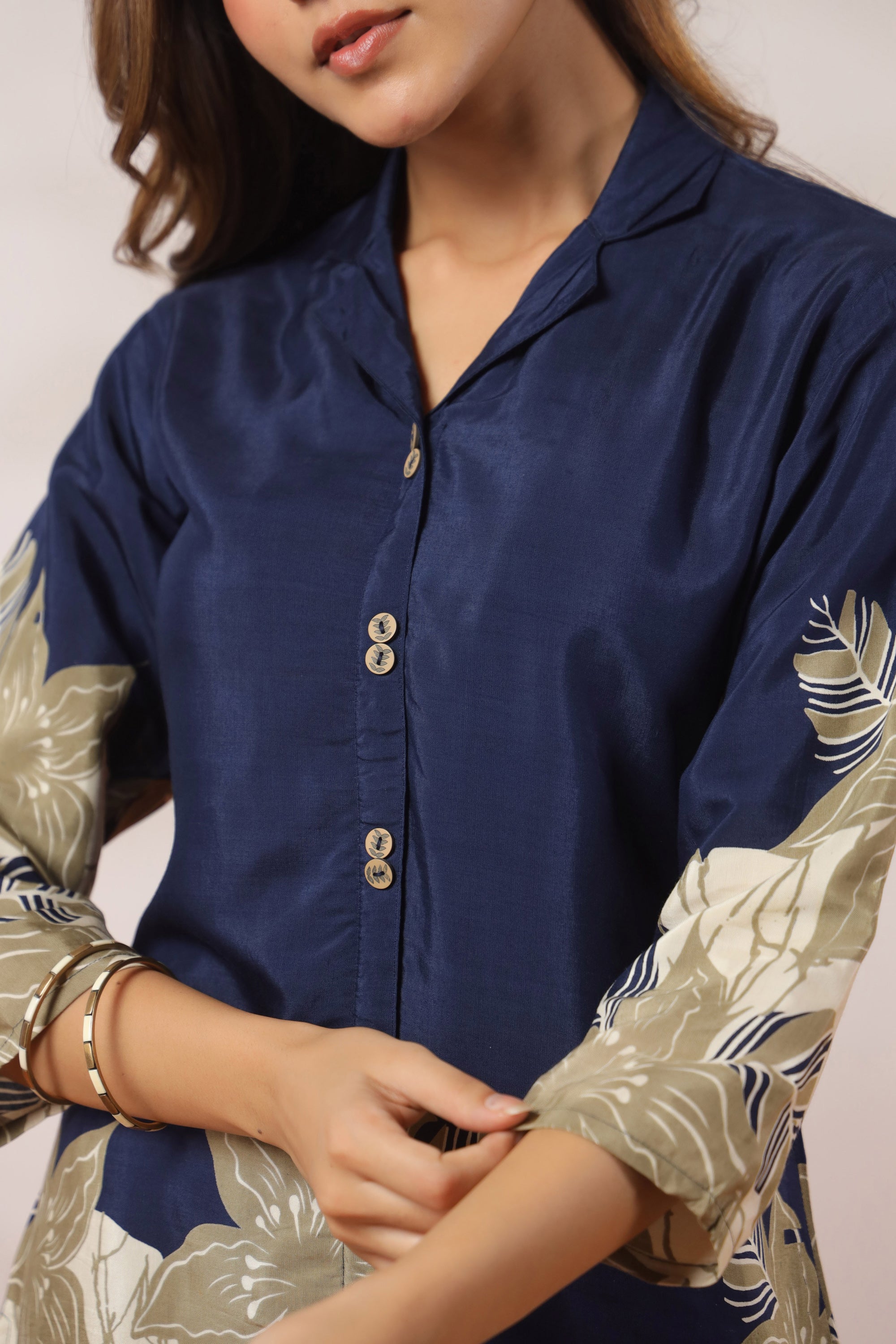 Blue Floral Printed Russian Silk Co-ord Set