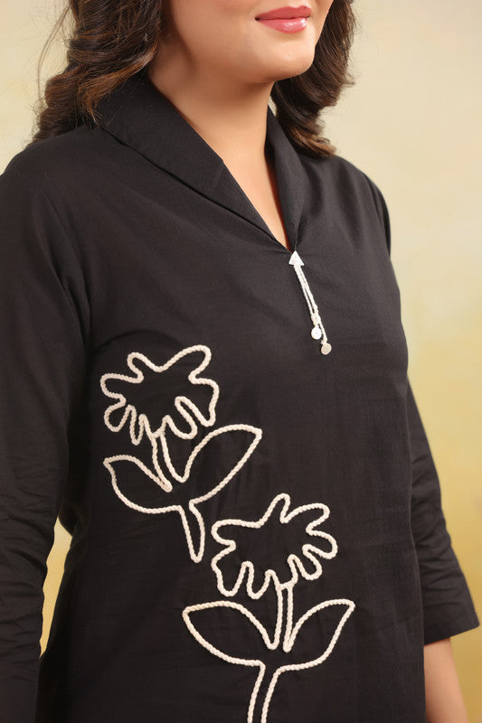 Monochrome Embroidered Flowers Cotton Co-ord Set