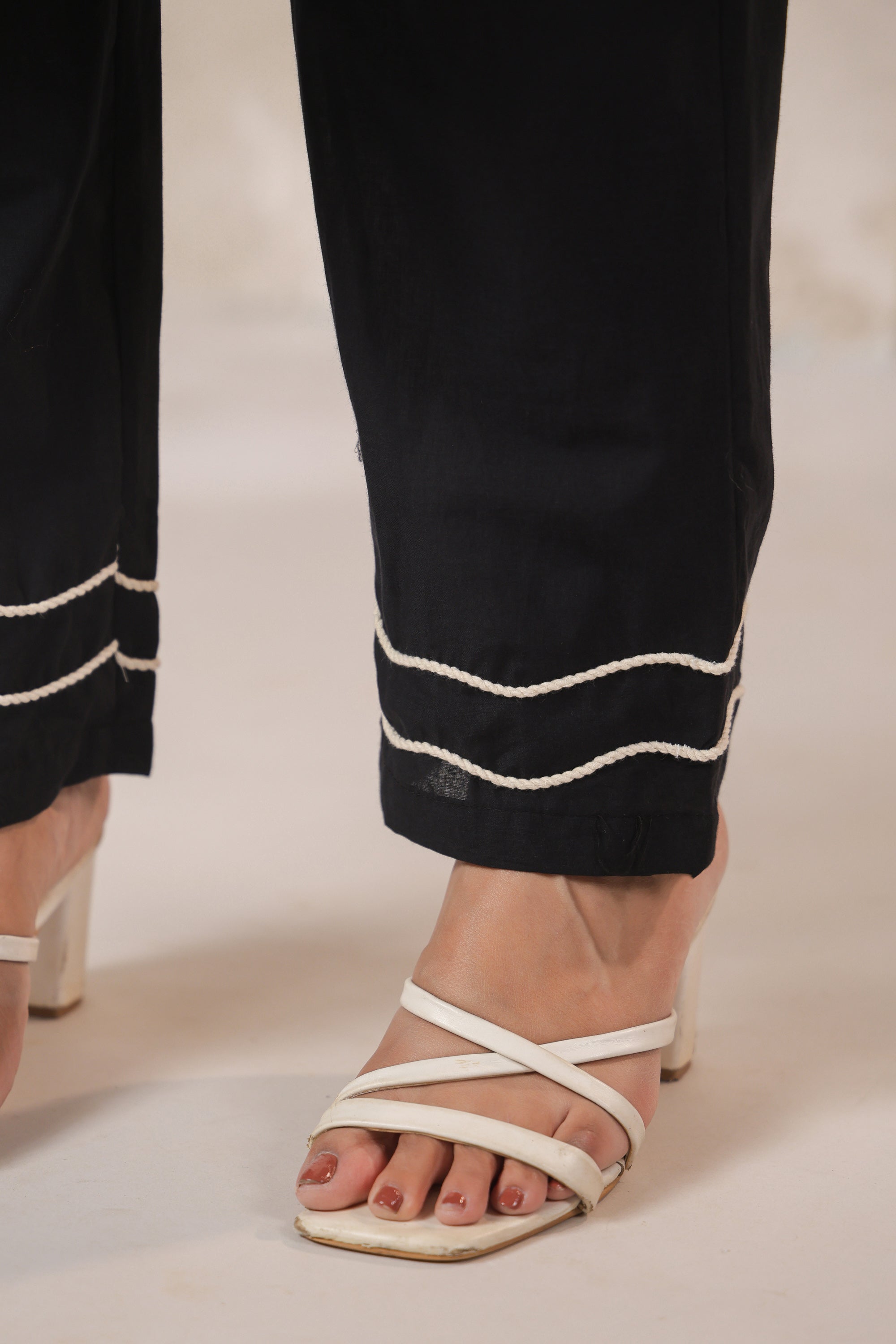 Midnight Black Palm Embroidered Cotton Co-ord Set