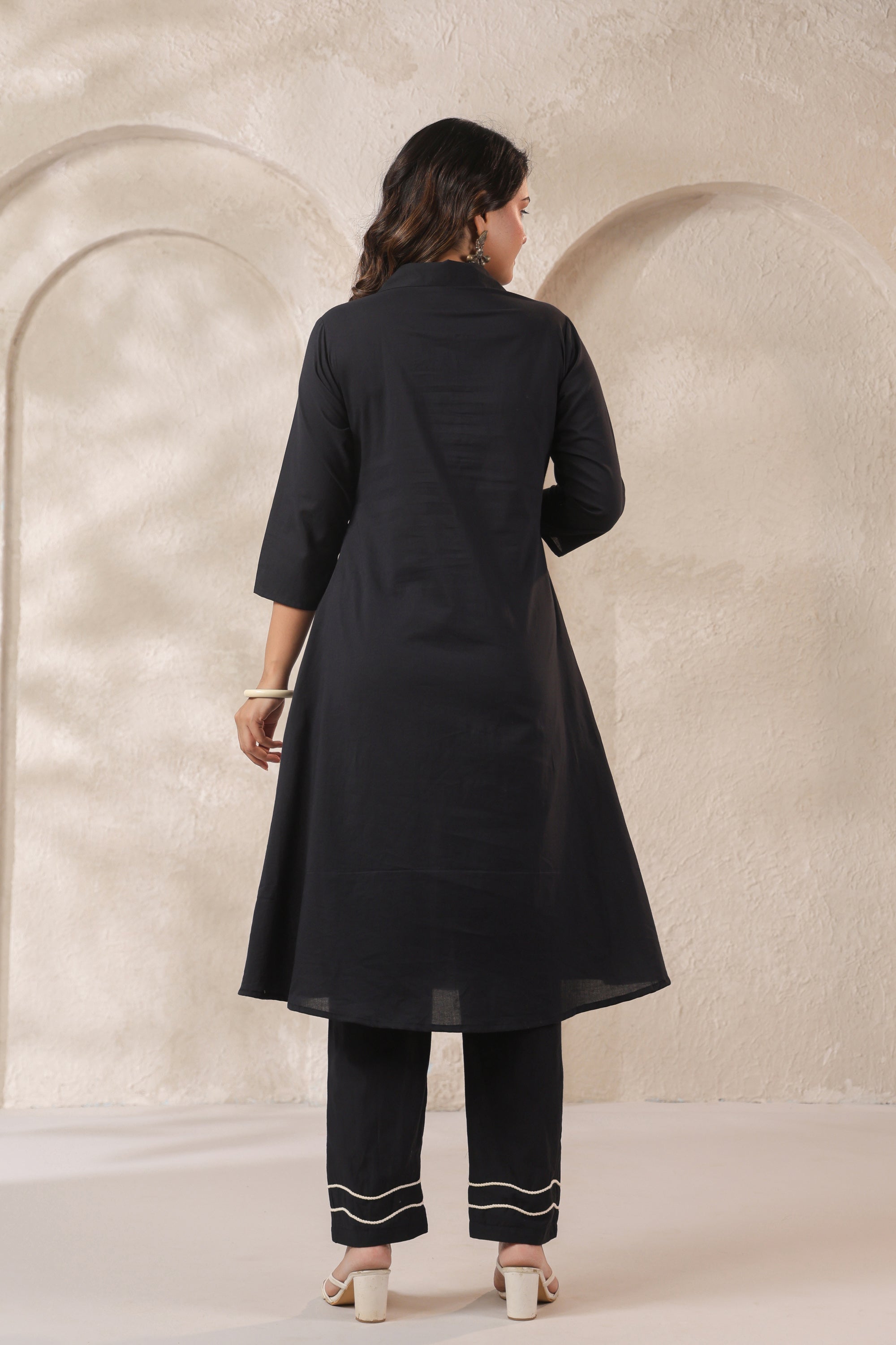 Midnight Black Palm Embroidered Cotton Co-ord Set