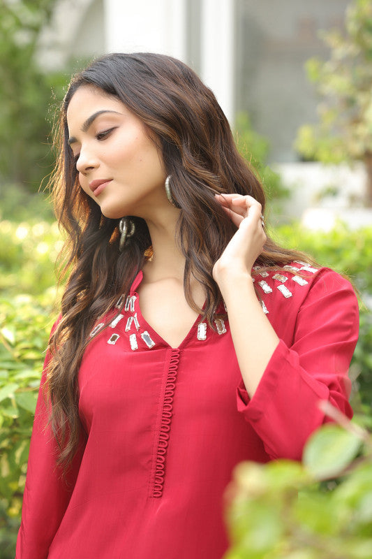 Mirror Embellished Maroon Co-ord Set