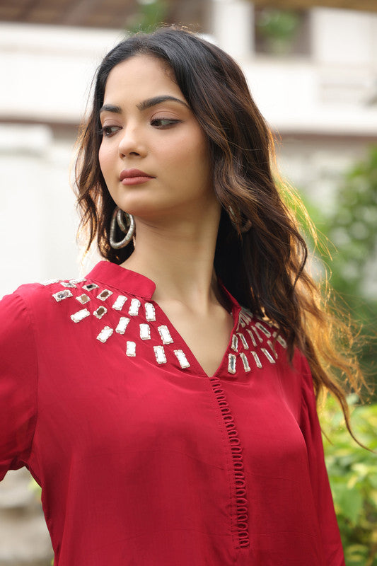 Mirror Embellished Maroon Co-ord Set