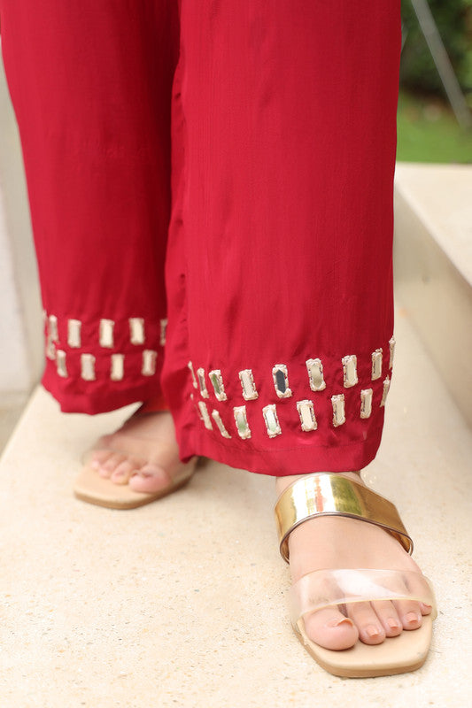 Mirror Embellished Maroon Co-ord Set