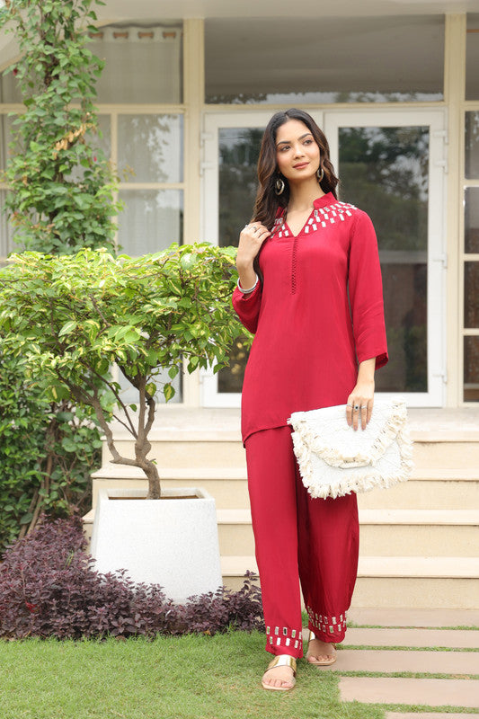 Mirror Embellished Maroon Co-ord Set