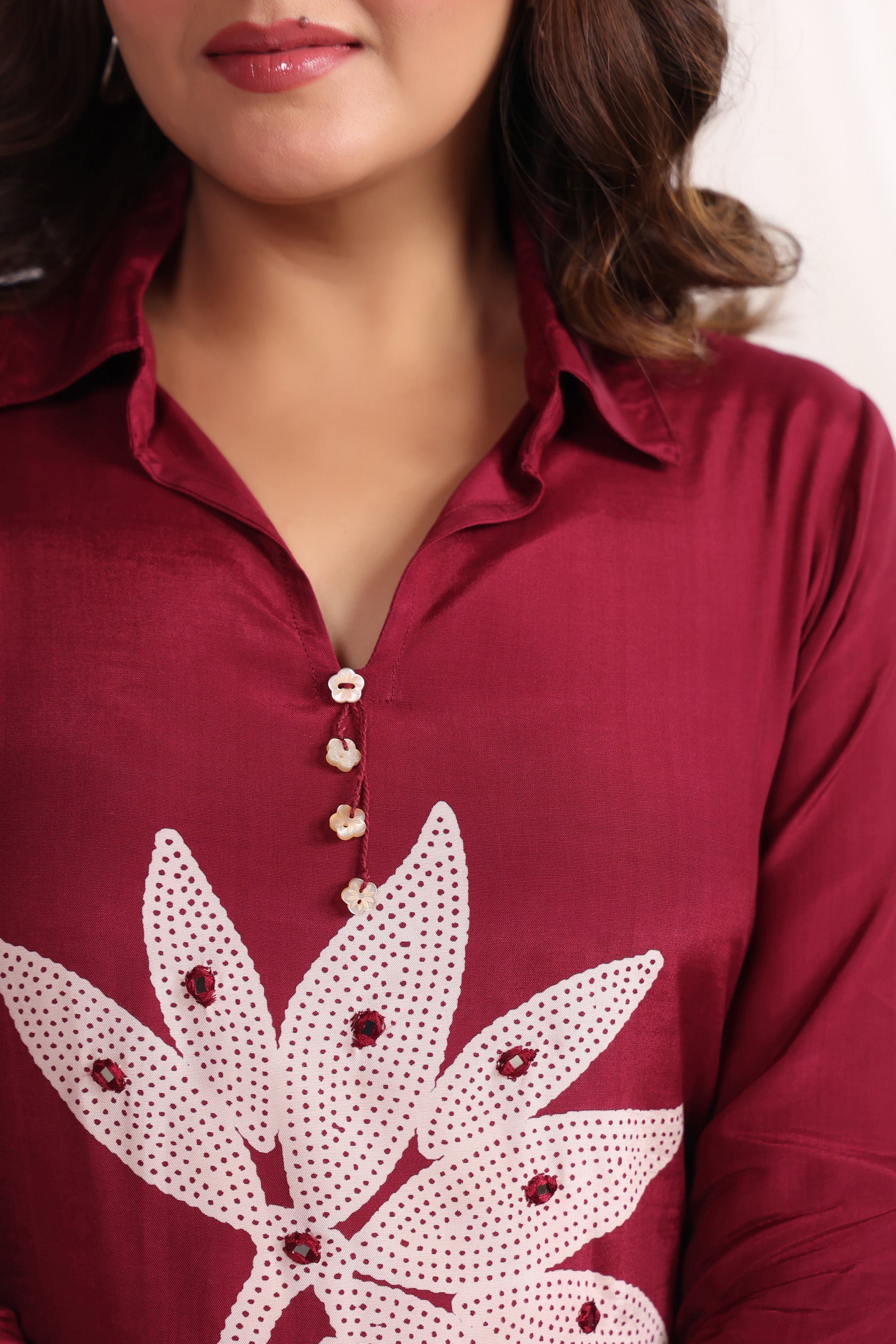 Crimson Leaf Symphony Russian Silk Co-ord Set