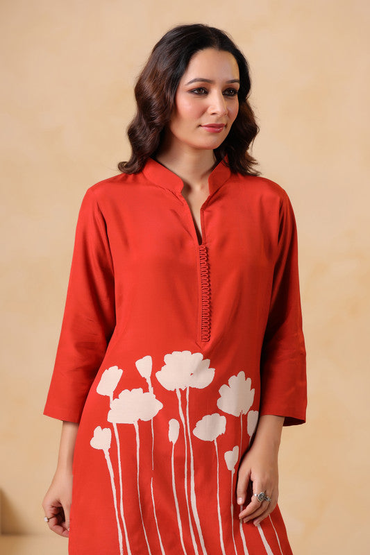 Rust Bloom Hand-Painted Floral Russian Silk Co-ord Set