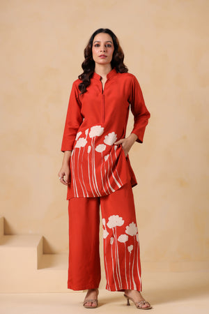 Rust Bloom Russian Silk Co-ord Set