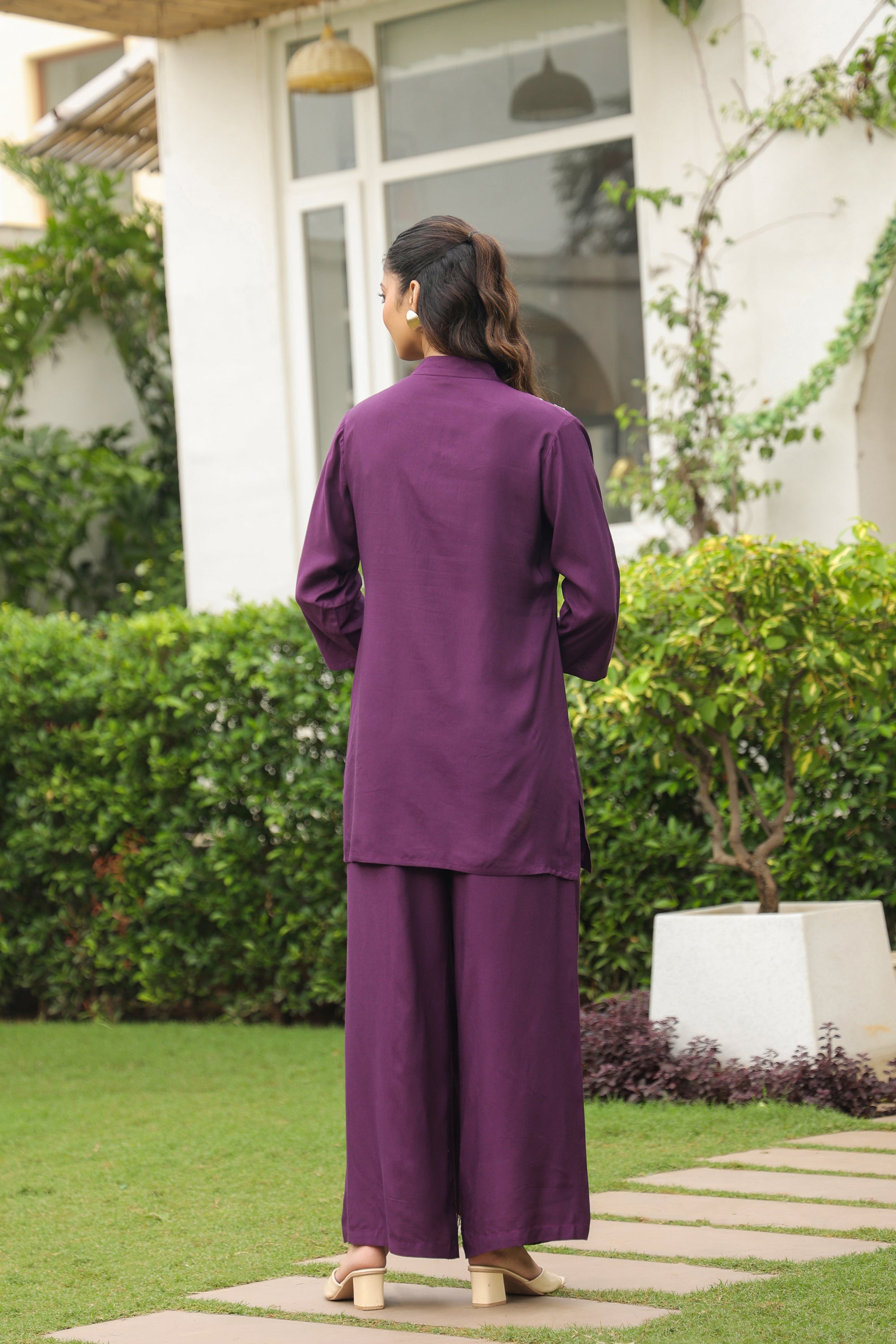 Plum Mirror Hand Work Muslin Silk Co-ord Set