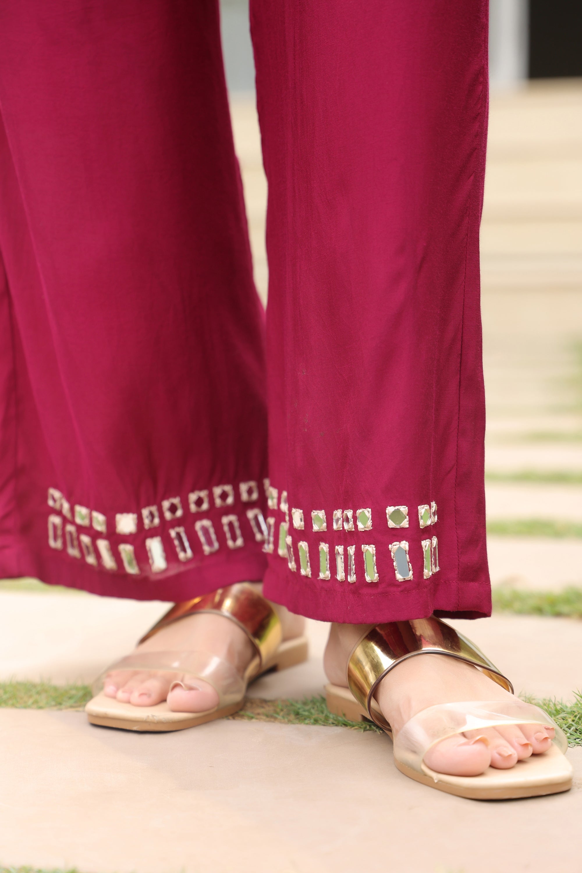 Mirror Work Purple Solid Russian Silk Co-ord Set