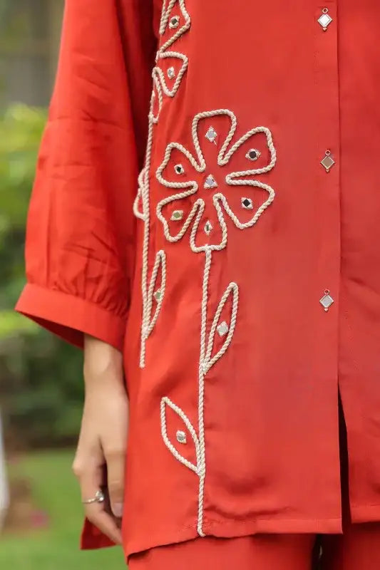 Rusty Bloom Embroidered Russian Silk Co-ord Set