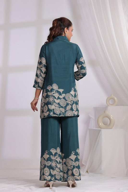 Mystic Leaf Printed Green Russian Silk Co-ord Set