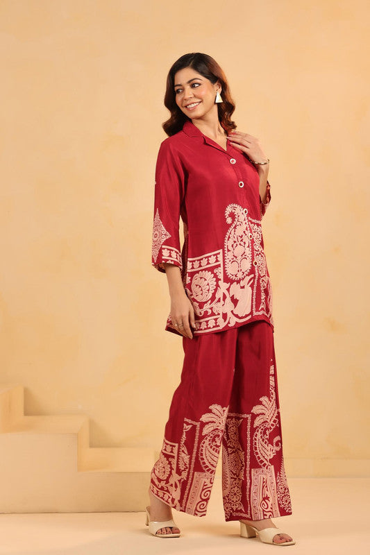 Bohemian Paisley in Maroon Printed Russian Silk Co-ord Set