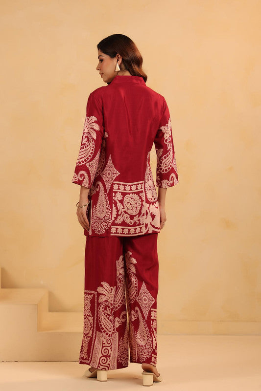 Bohemian Paisley in Maroon Printed Russian Silk Co-ord Set