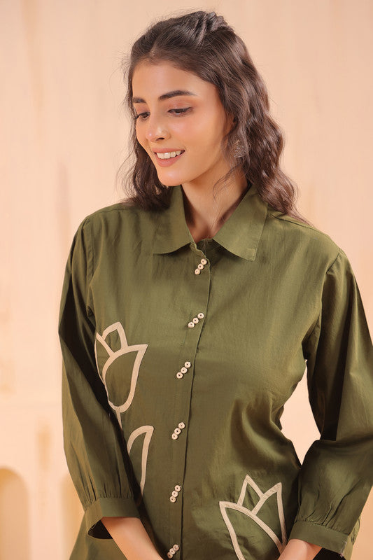 Green Grace Tulip Embellished Cotton Co-ord Set