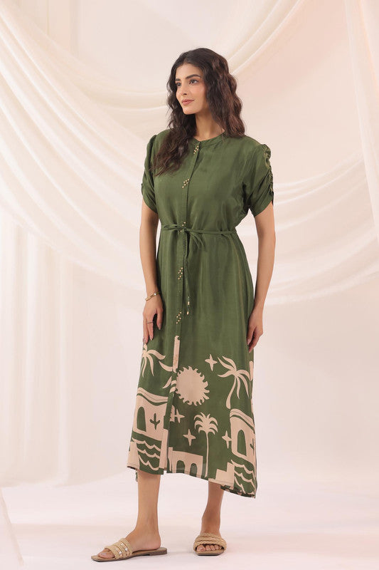Olive Haven Scenic Printed Russian Silk Dress