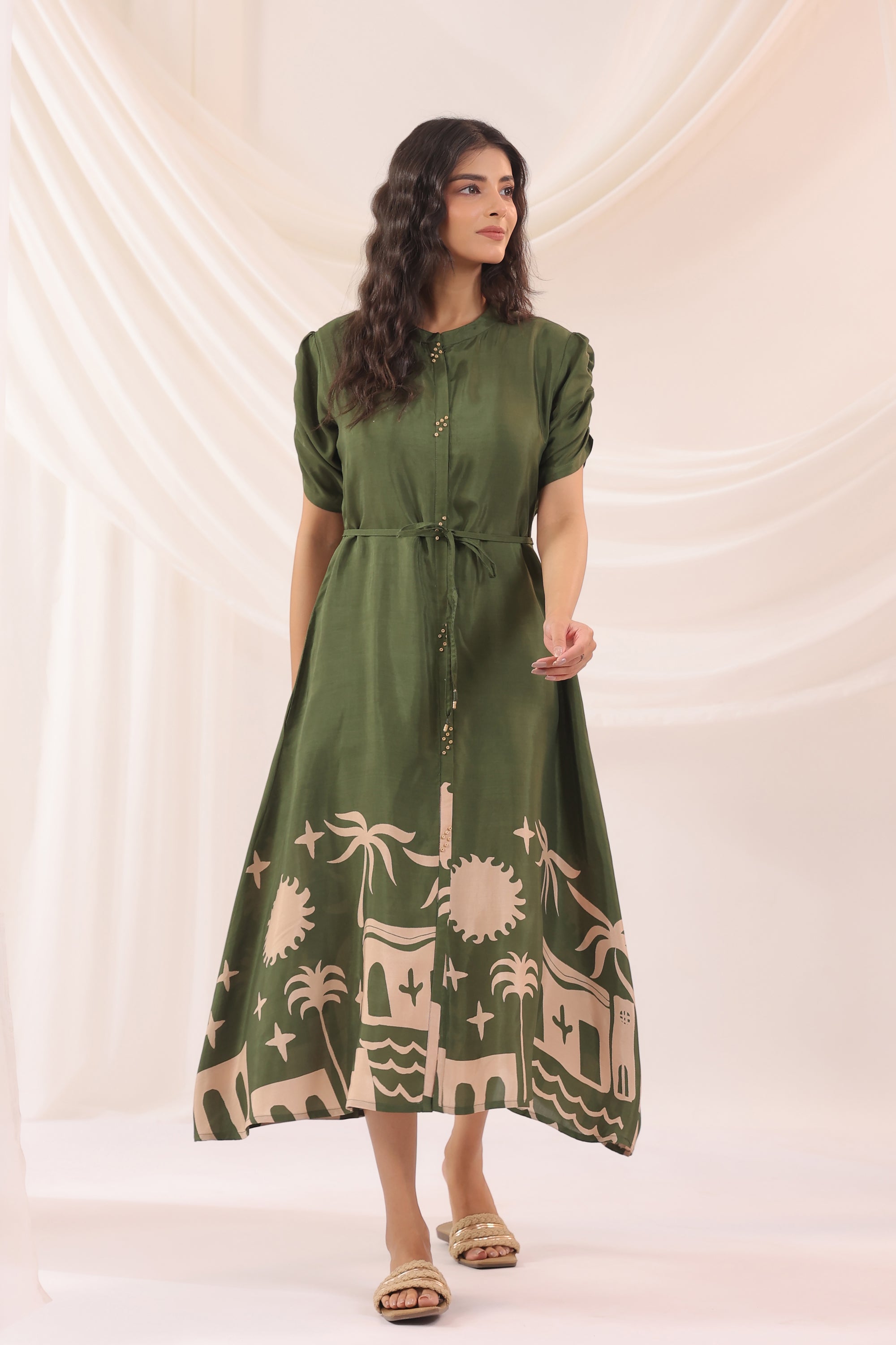 Olive Haven Scenic Printed Russian Silk Dress