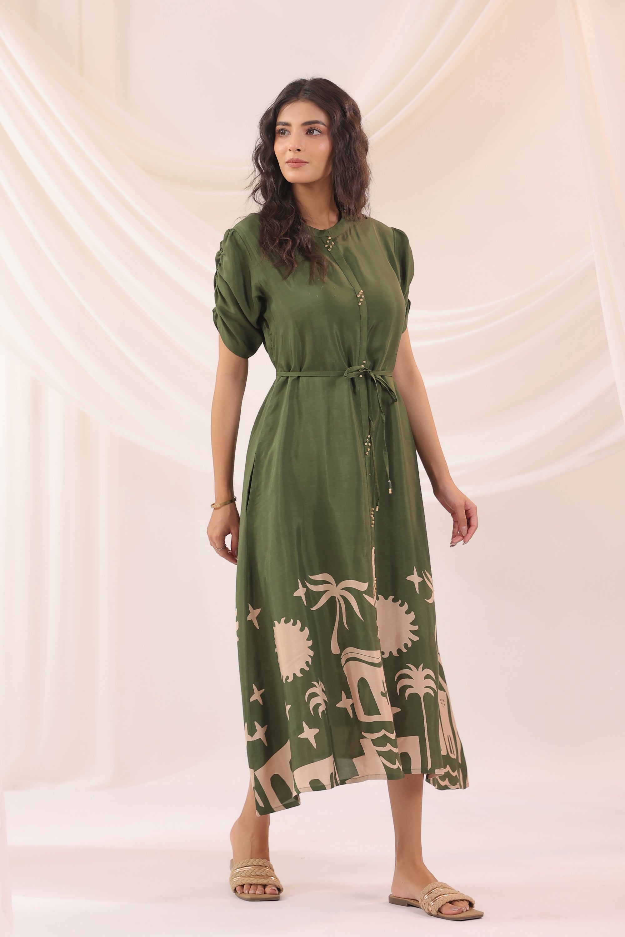 Olive Haven Scenic Printed Russian Silk Dress