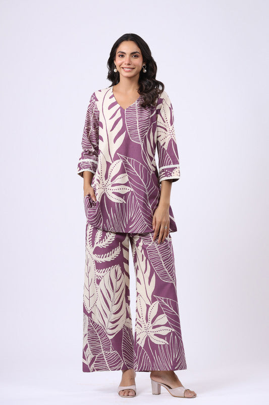 Purple Palm Oasis Cotton Co-ord Set