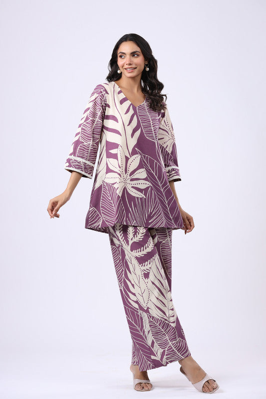 Purple Palm Oasis Cotton Co-ord Set