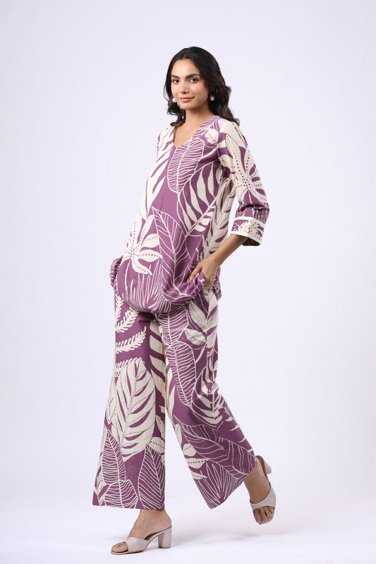 Purple Palm Oasis Cotton Co-ord Set