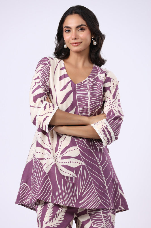 Purple Palm Oasis Cotton Co-ord Set