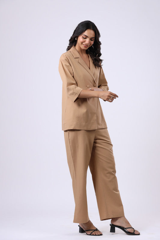 Timeless Taupe Cotton Flex Blazer Set