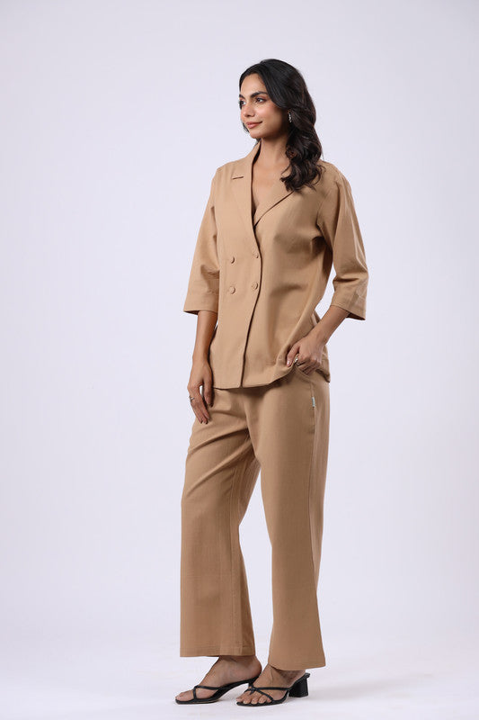 Timeless Taupe Cotton Flex Blazer Set