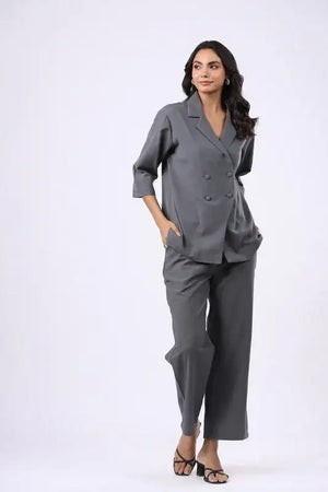 Urban Steel Grey Cotton Flex Blazer Co-ord Set