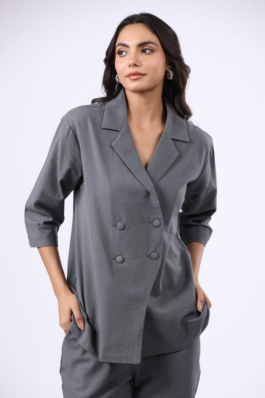 Urban Steel Grey Cotton Flex Blazer Set