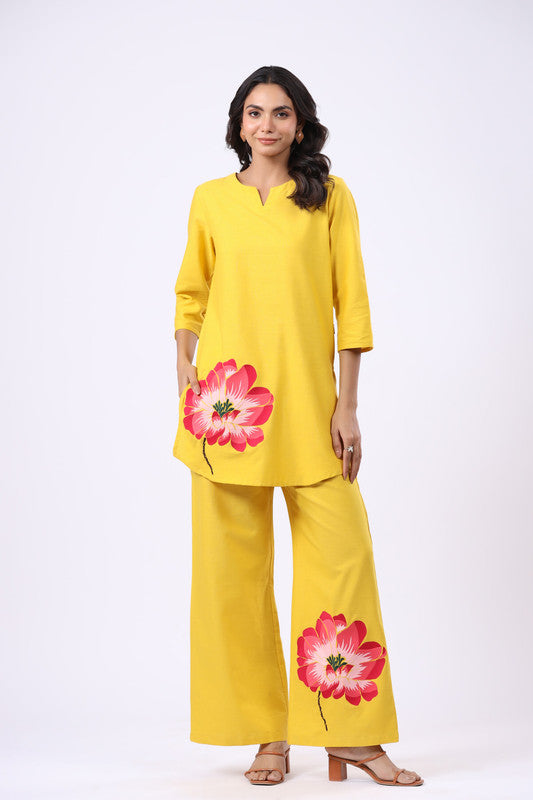 Radiant Marigold Yellow Embroidered Cotton Flex Co-ord Set