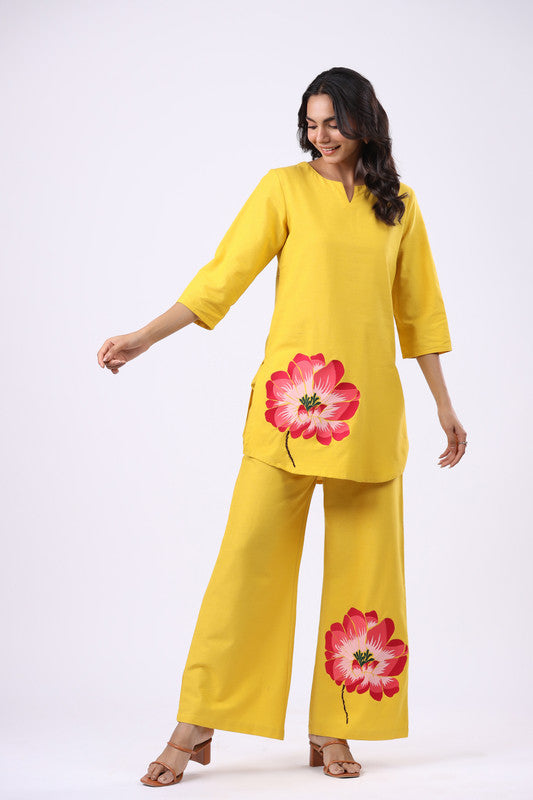 Radiant Marigold Yellow Embroidered Cotton Flex Co-ord Set