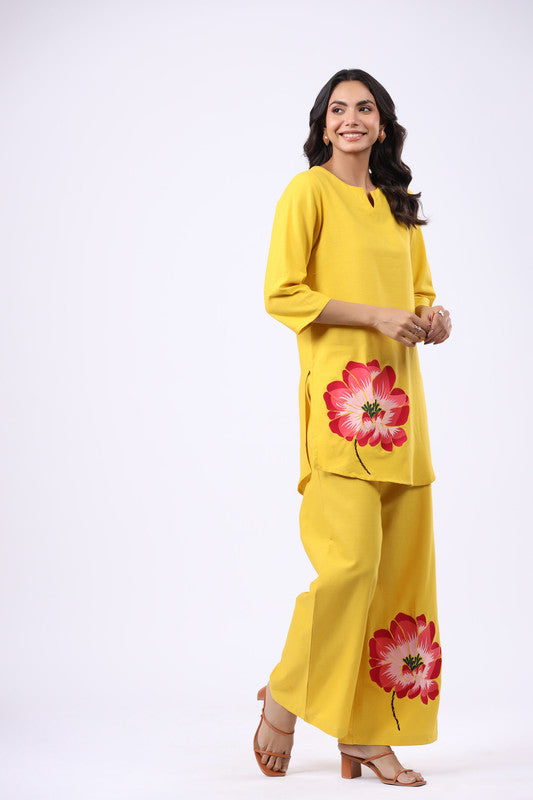 Radiant Marigold Yellow Embroidered Cotton Flex Co-ord Set