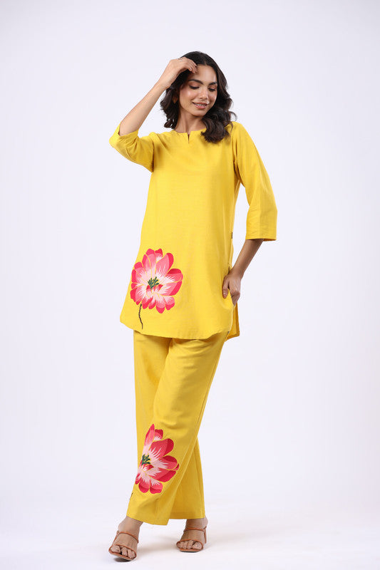 Radiant Marigold Yellow Embroidered Cotton Flex Co-ord Set