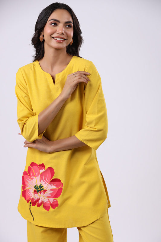 Radiant Marigold Yellow Embroidered Cotton Flex Co-ord Set