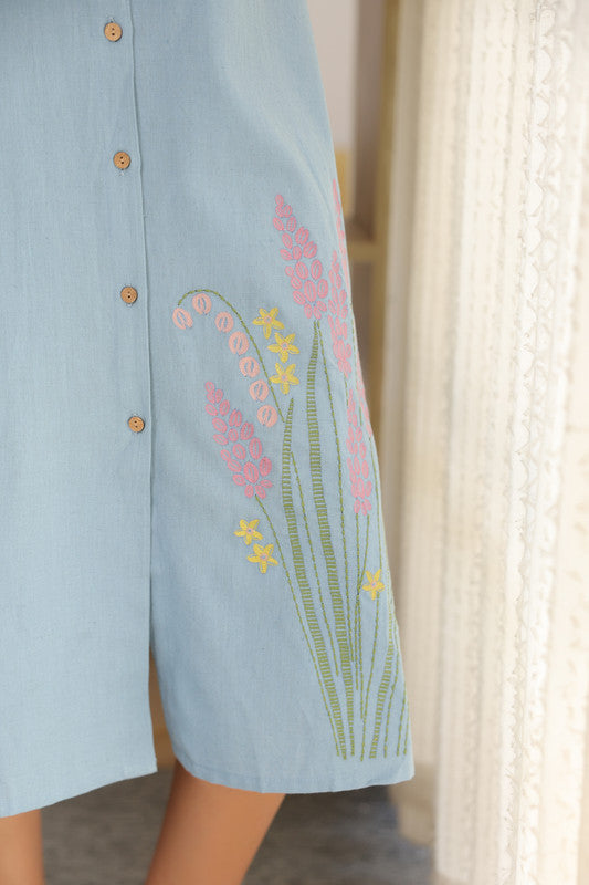 Sky Weave Embroidery Shirt Cotton Flex Dress