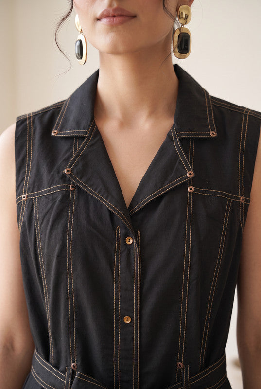 Black Cotton Flex Dress