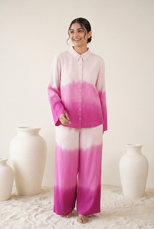 Pink & White Ombre Cotton Flex  Co-Ord Set