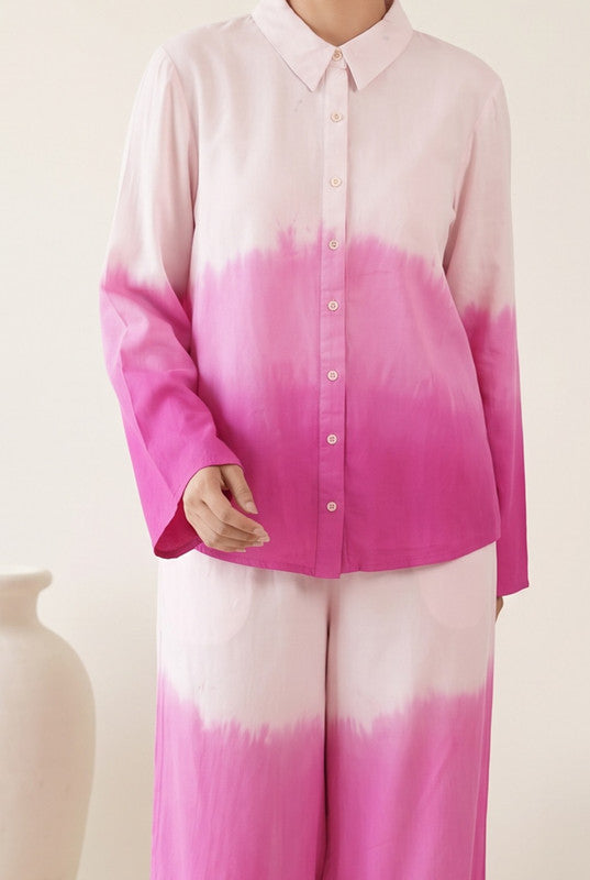 Pink & White Ombre Cotton Flex  Co-Ord Set