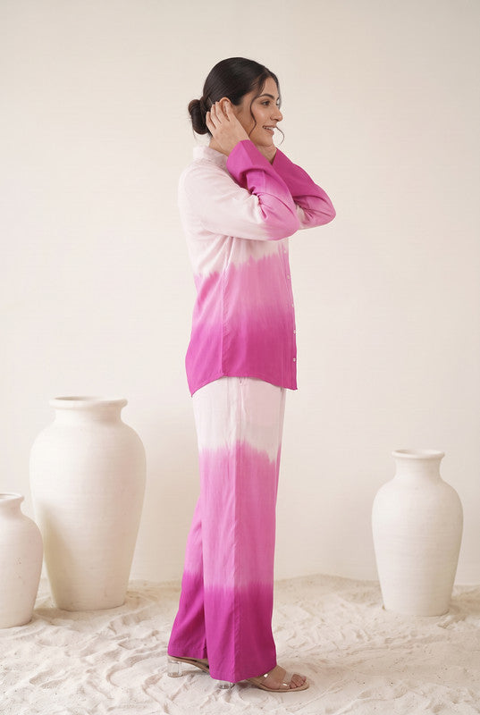 Pink & White Ombre Cotton Flex  Co-Ord Set