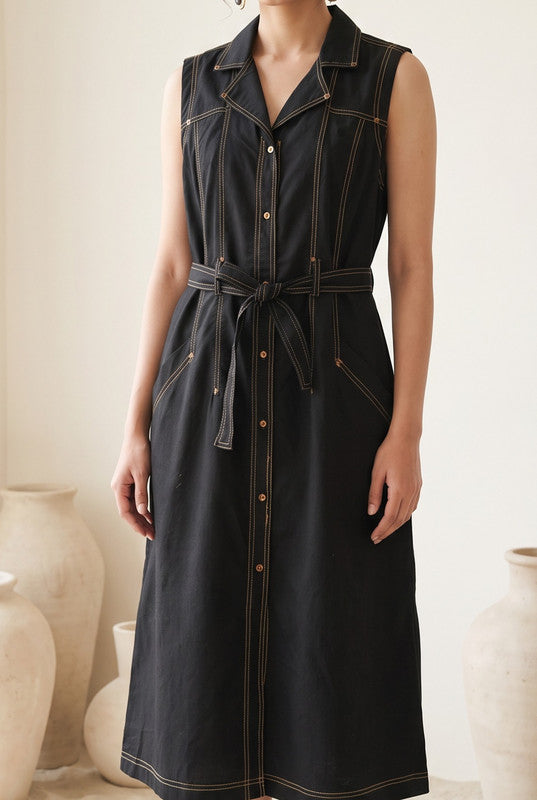 Black Cotton Flex Dress